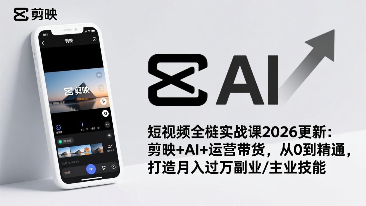 短视频全栈实战课2026更新：剪映+AI+运营带货，从0到精通，打造月入过万副业/主业技能-91资源站
