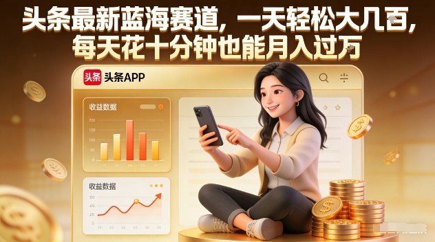 头条最新蓝海赛道，一天轻松大几张，每天花十分钟也能月入过1W【揭秘】 - 91资源站-91资源站