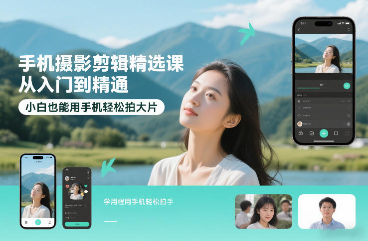 手机摄影剪辑精选课，从入门到精通，小白也能用手机轻松拍大片-91资源站