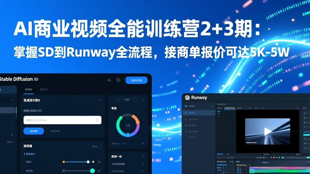 AI商业视频全能训练营2+3期：掌握SD到Runway全流程，接商单报价可达5K-5W-91资源站