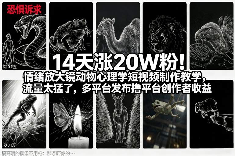14天涨20W粉！情绪放大镜动物心理学短视频制作教学，流量太猛了，多平台发布撸平台创作者收益-91资源站