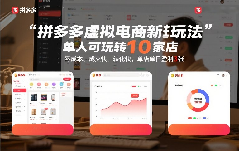 拼多多虚拟电商新玩法，单人可玩转10家店，零成本、成交快、转化快，单店单日盈利3张【揭秘】-91资源站