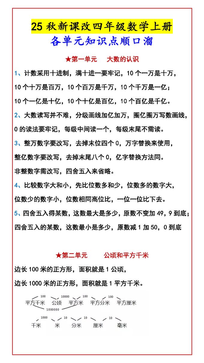 四年级上数学知识点汇总-91资源站