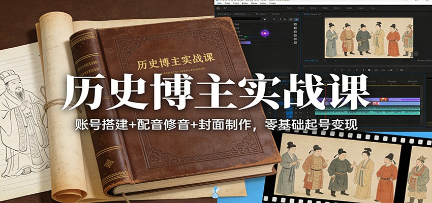 历史博主实战课：账号搭建+配音修音+封面制作，零基础起号变现 - 91资源站-91资源站