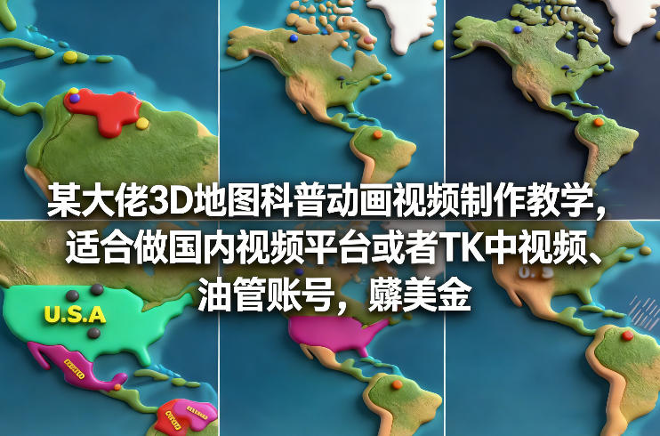 某大佬3D地图科普动画视频制作教学，适合做国内视频平台或者TK中视频、油管账号，賺美金 - 91资源站-91资源站