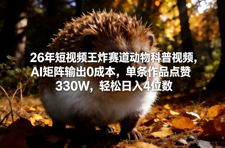 26年短视频王炸赛道动物科普视频，AI矩阵输出0成本，单条作品点赞330W，轻松日入4位数 - 91资源站-91资源站