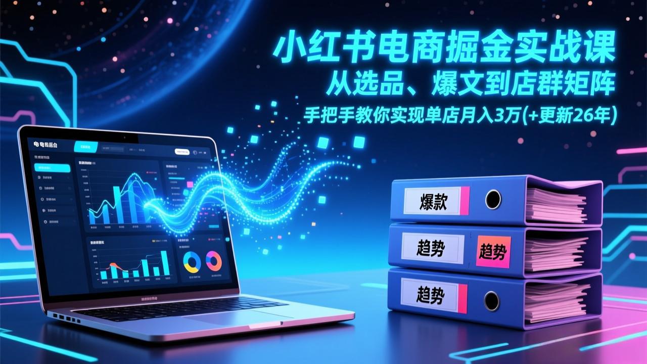 小红书电商掘金实战课，从选品、爆文到店群矩阵，手把手教你实现单店月入3万+(更新26年 - 91资源站-91资源站