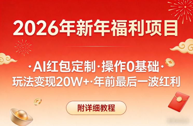 新年福利项目，AI红包定制，操作0基础，玩法变现20W+年前最后一波红利，附详细教程 - 91资源站-91资源站