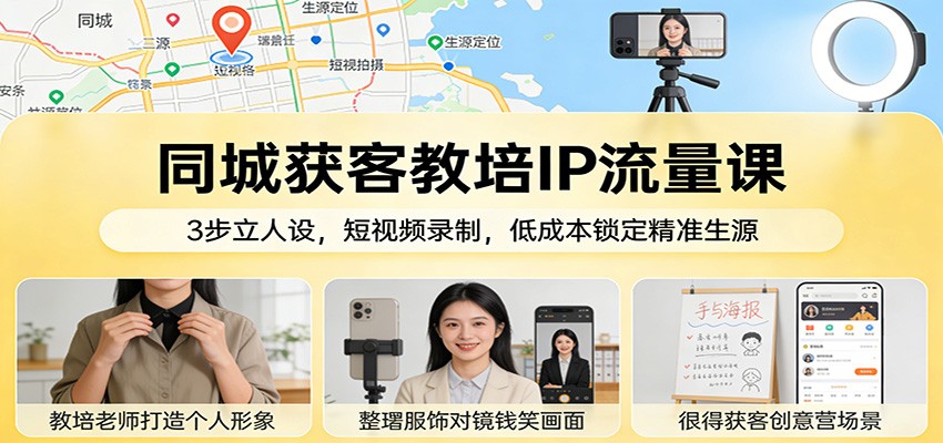 同城获客教培IP流量课：3步立人设，短视频录制，低成本锁定精准生源 - 91资源站-91资源站
