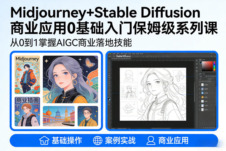AIGC商业应用Midjourney+Stable Diffusion教程，0基础入门保姆级系列课 - 91资源站-91资源站