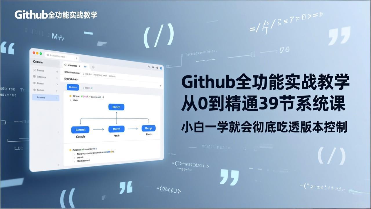 GitHub-全功能实战教学，从0到精通39节系统课，小白一学就会彻底吃透版本控制 - 91资源站-91资源站