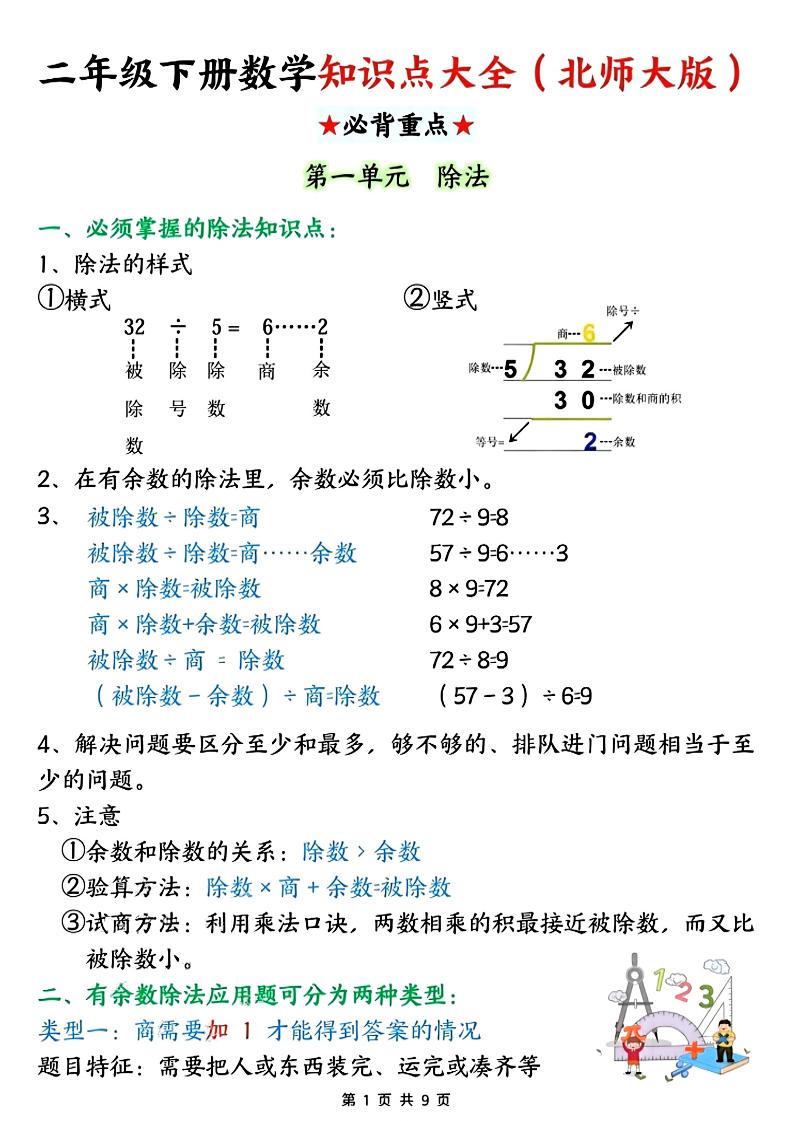 二年级下数学知识点大全《北师版》 - 91资源站-91资源站