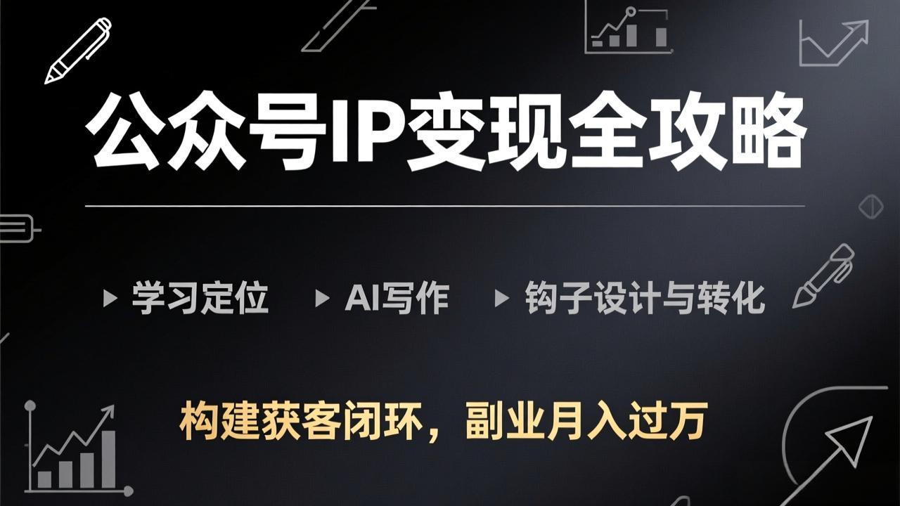公众号IP变现全攻略-更新,学习定位、AI写作、钩子设计与转化,构建获客闭环,副业月入过万-91资源站