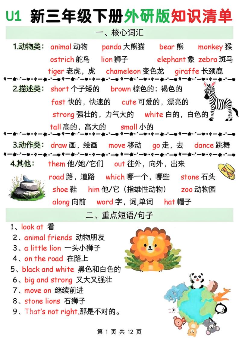 三年级下英语知识清单《外研版（三起）》-91资源站
