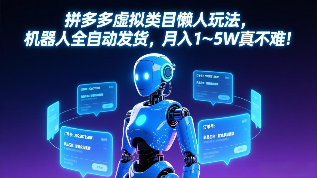 拼多多虚拟类目懒人玩法，机器人全自动发货，月入 1-5W 真不难！ - 91资源站-91资源站