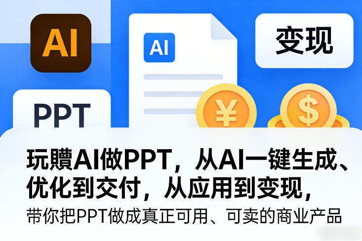 玩賺AI做PPT,从AI一键生成、优化到交付,从应用到变现,带你把PPT做成真正可用、可卖的商业产品-91资源站