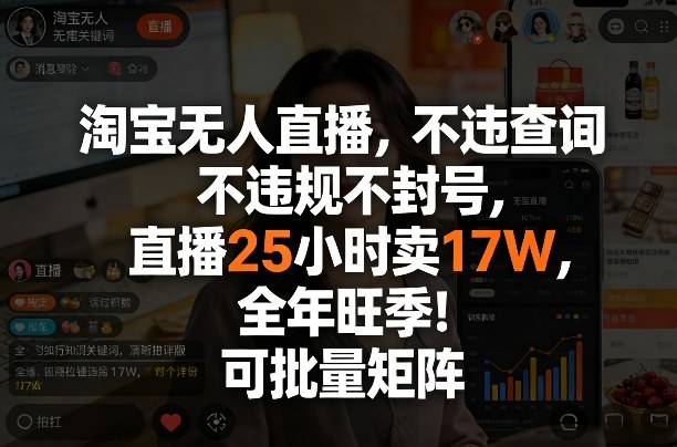 淘宝无人直播，不违规不封号，直播25小时卖17W，全年旺季！可批量矩阵【揭秘】 - 91资源站-91资源站