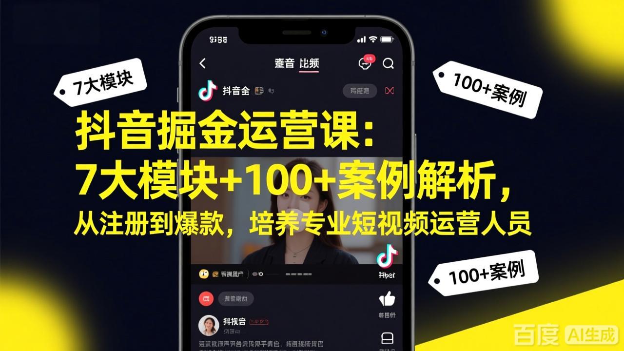 抖音掘金运营课：7大模块+100+案例解析，从注册到爆款，培养专业短视频运营人员 - 91资源站-91资源站