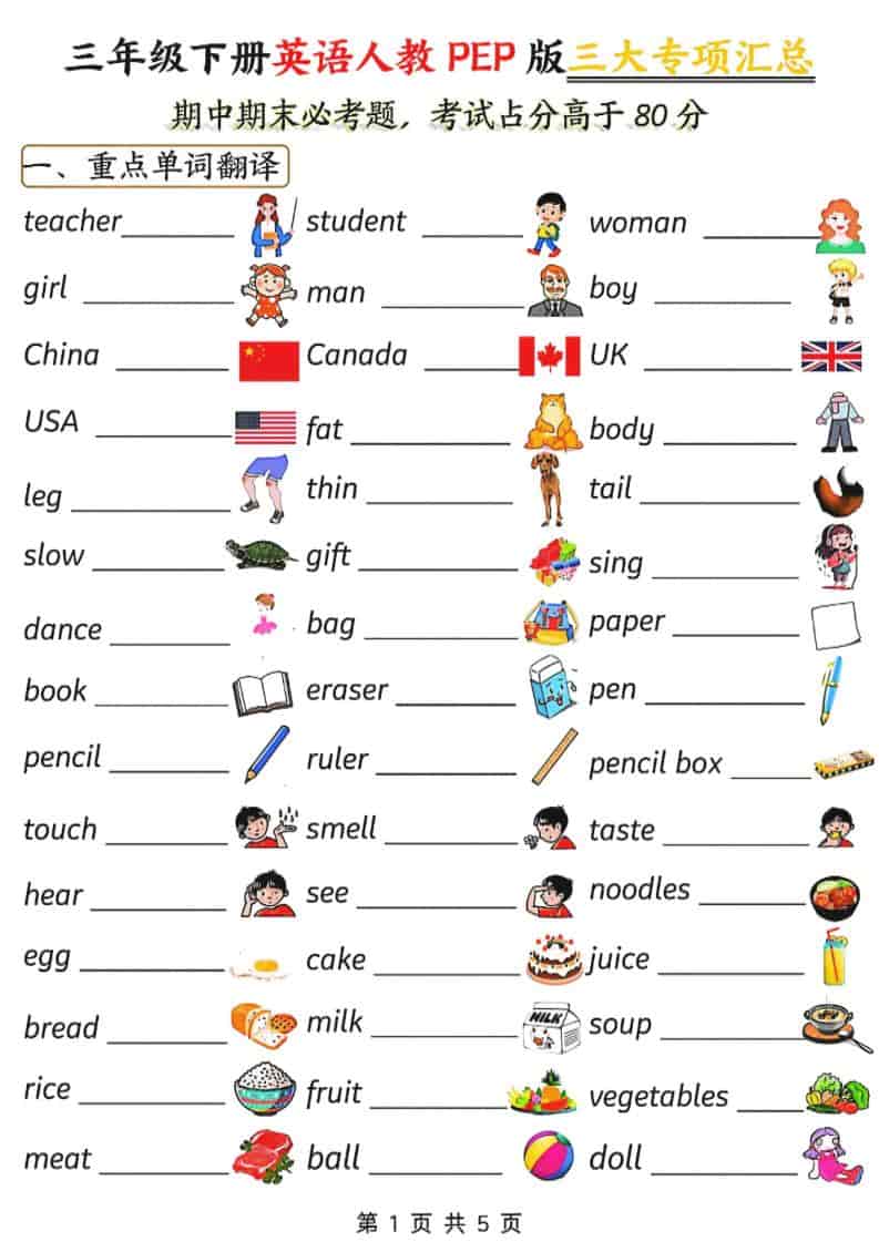 三年级下英语三大专项汇总《人教PEP版》 - 91资源站-91资源站