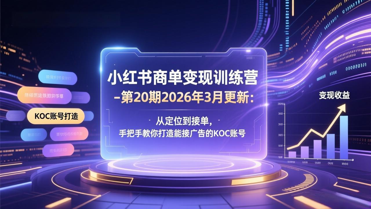 小红书商单变现训练营-第20期26年3月更新：从定位到接单，手把手教你打造能接广告的KOC账号 - 91资源站-91资源站