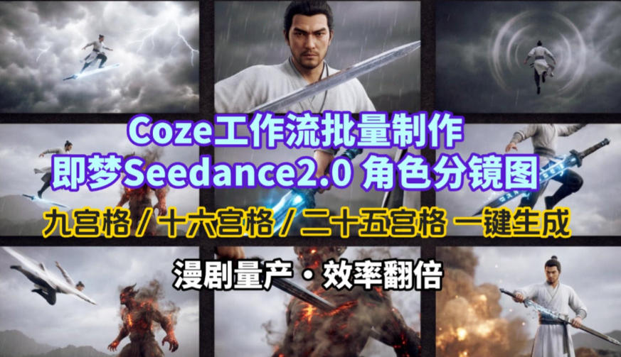 Coze工作流批量制作即梦Seedance2.0角色分镜图,九宫格-十六宫格-二十五宫格一键生成,漫剧量产,效率翻倍-91资源站