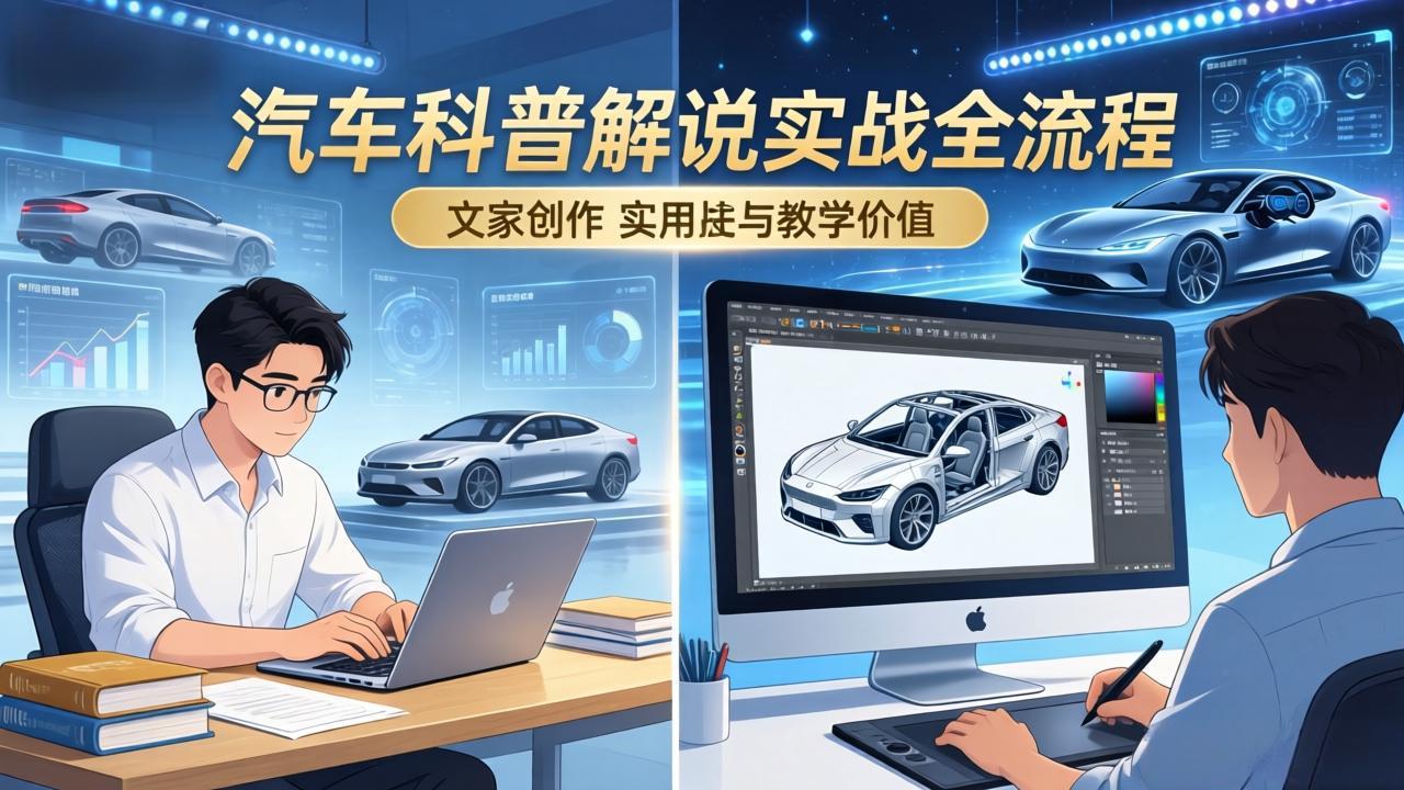 抖音汽车科普解说实战：文案+动画+画面处理+去水印全流程，打造专业汽车科普视频 - 91资源站-91资源站
