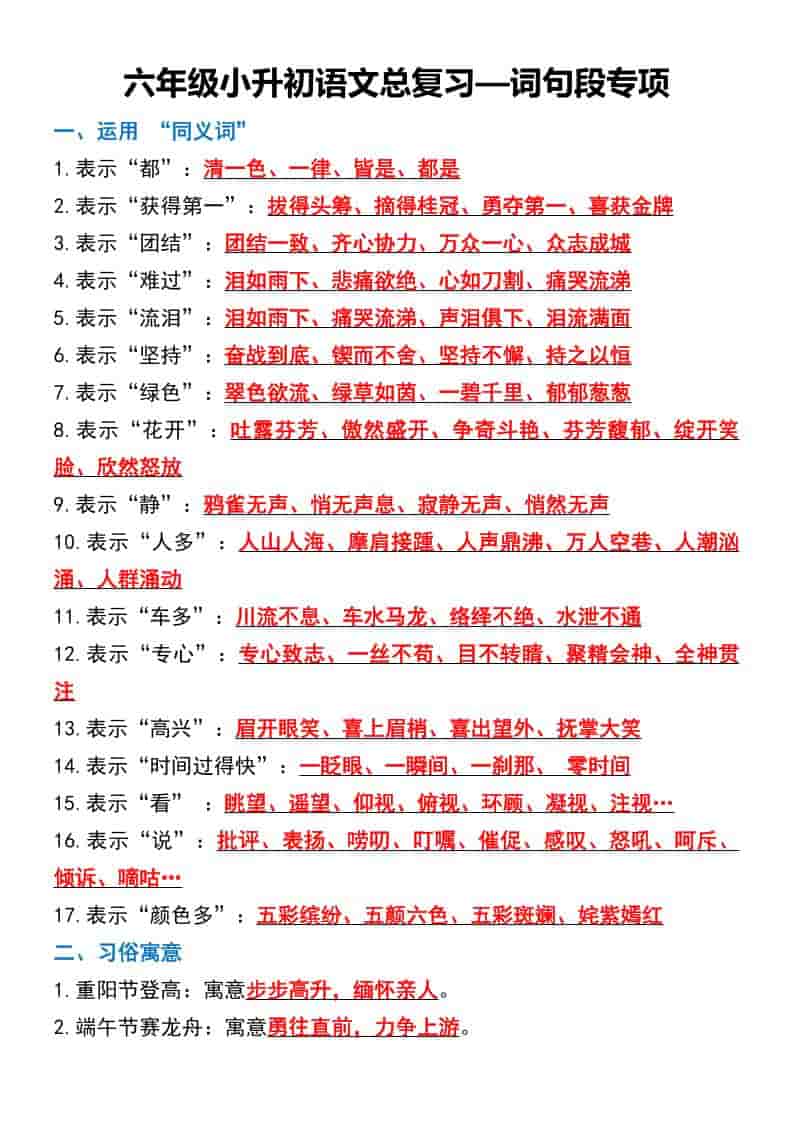 六年级下语文总复习—词句段专项 - 91资源站-91资源站