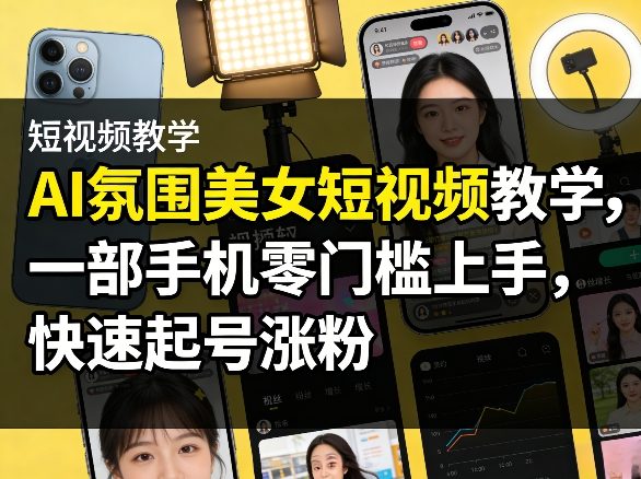 AI氛围美女短视频教学，一部手机零门槛上手，快速起号涨粉 - 91资源站-91资源站