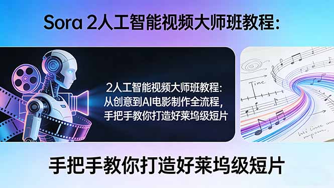 Sora 2人工智能视频大师班教程：从创意到AI电影制作全流程，手把手教你打造好莱坞级短片 - 91资源站-91资源站