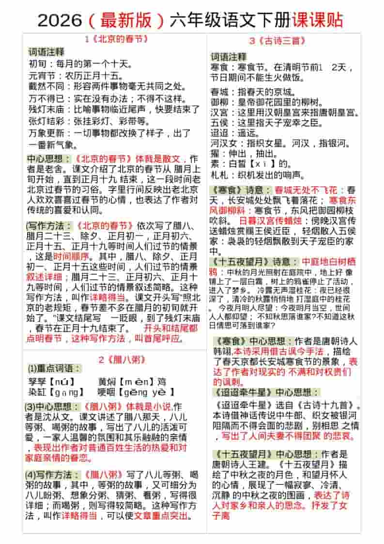 六年级下语文全册课课贴 - 91资源站-91资源站