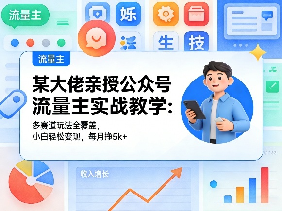 某大佬亲授公众号流量主实战教学:多赛道玩法全覆盖,小白轻松变现,每月多挣5k+-91资源站