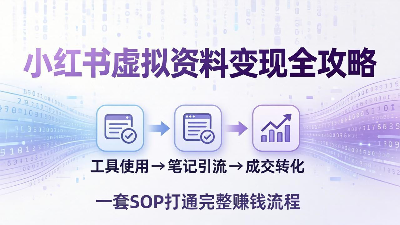 小红书虚拟资料变现全攻略：从工具使用到笔记引流成交，一套 SOP 打通完整赚钱流程-91资源站