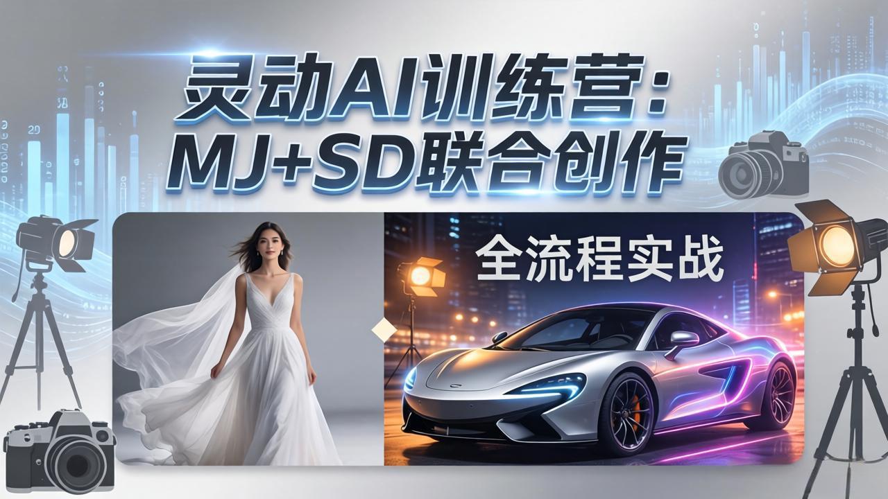 灵动AI训练营-3.0课程：MJ+SD联合创作，从婚纱大片到汽车广告，摄影后期全流程实战 - 91资源站-91资源站