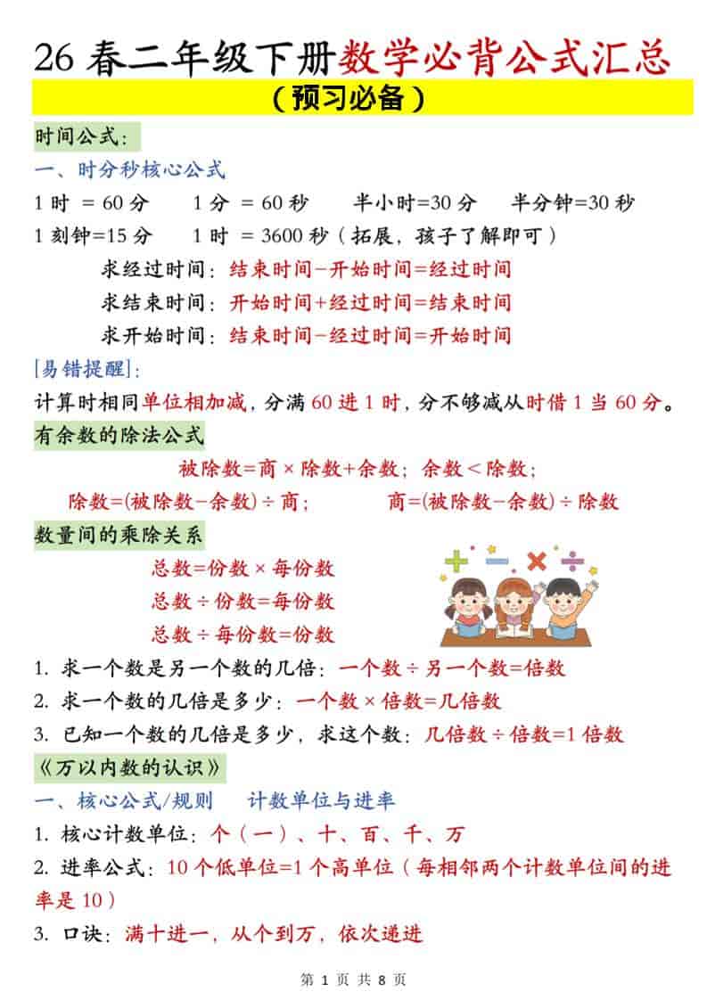 二年级下数学必背公式汇总《人教版》 - 91资源站-91资源站