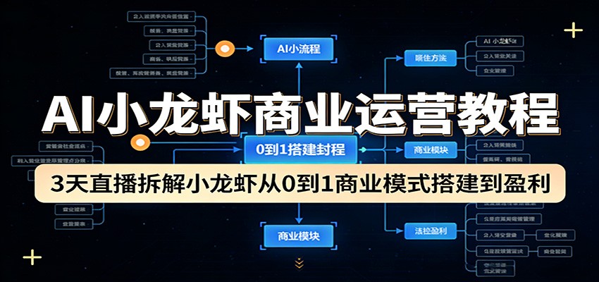 AI小龙虾商业运营教程:3天直播拆解小龙虾从0到1商业模式搭建到盈利-91资源站