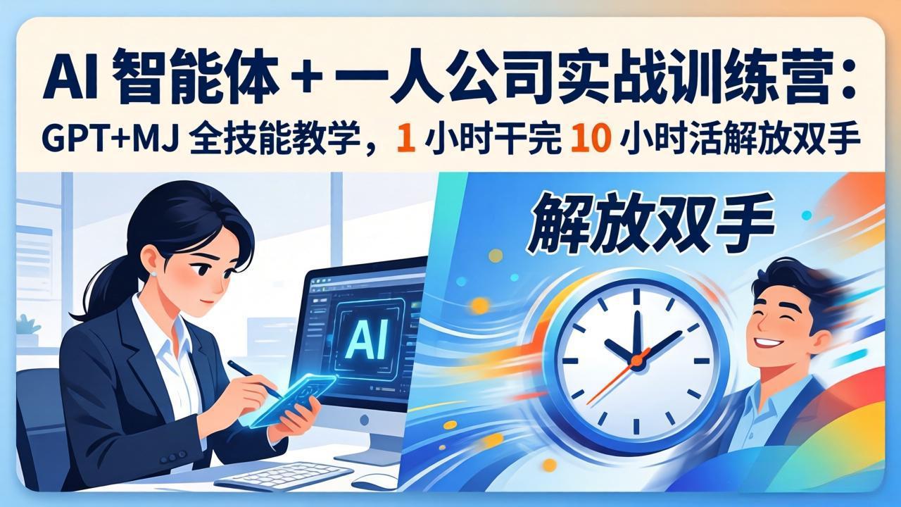 AI 智能体 + 一人公司实战训练营：GPT+MJ 全技能教学，1 小时干完 10 小时活解放双手-91资源站