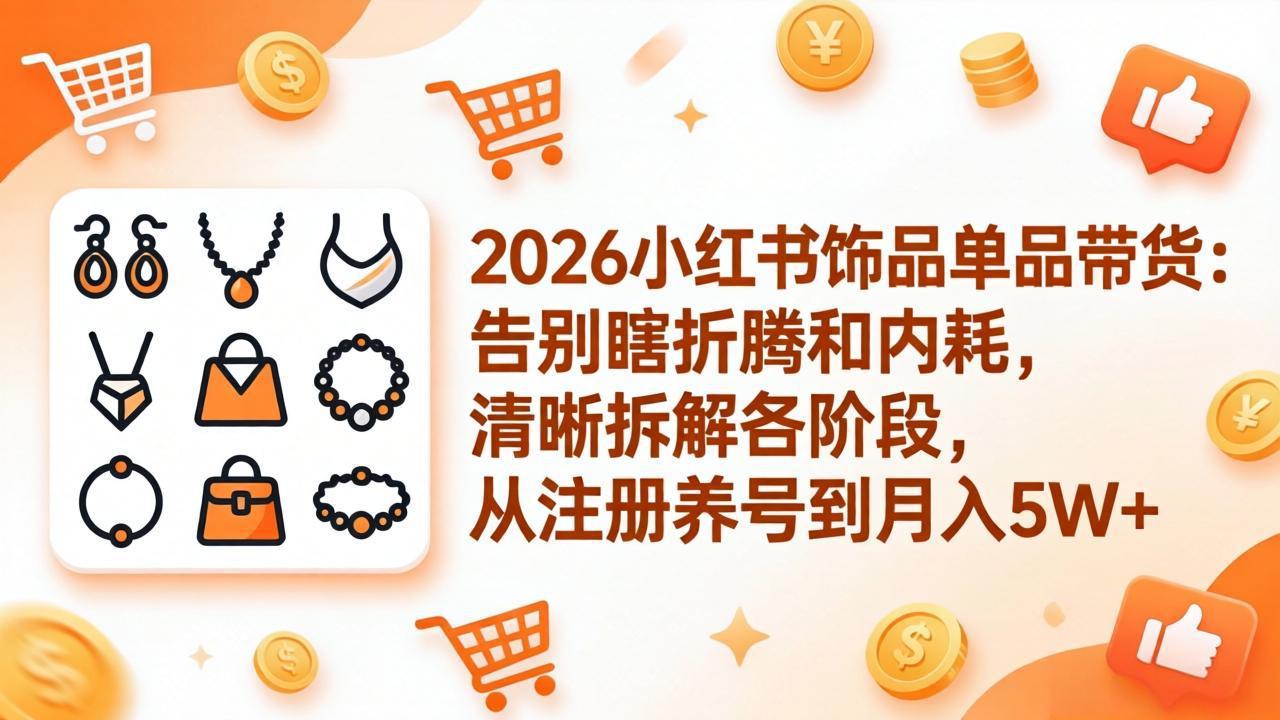 2026小红书饰品单品带货：告别瞎折腾和内耗，清晰拆解各阶段，从注册养号到月入5W+-91资源站