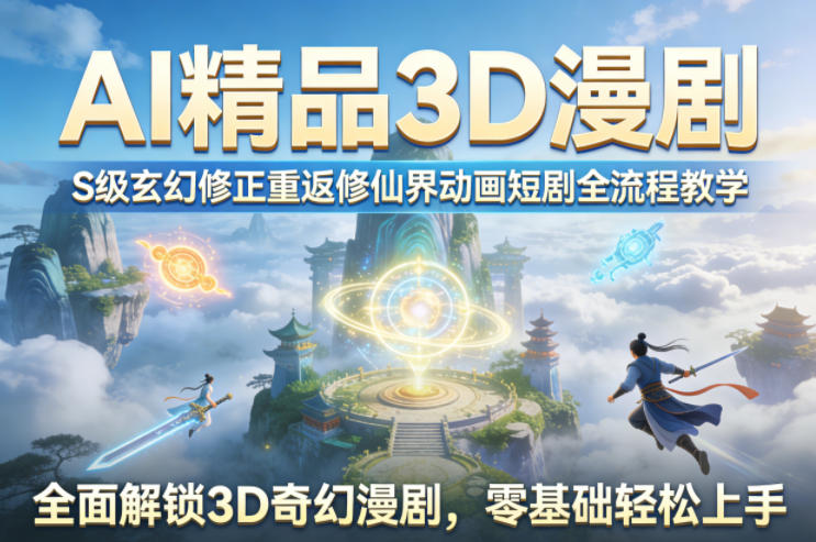 AI精品3D漫剧S级玄幻修正重返修仙界动画短剧全流程教学，全面解锁3D奇幻漫剧，零基础轻松上手-91资源站