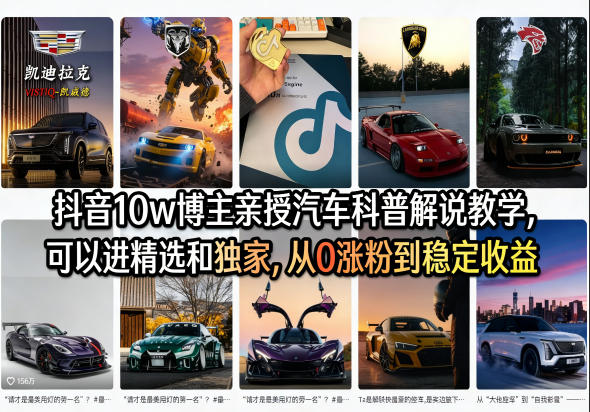 抖音10w博主亲授汽车科普解说教学,可以进精选和独家,从0涨粉到稳定收益(详细视频课程+1T素材)-91资源站