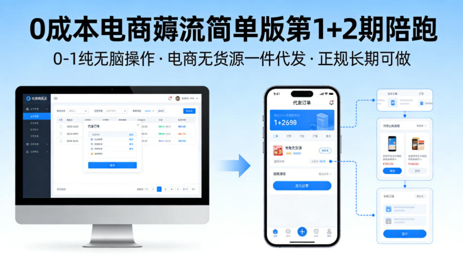 0成本电商薅流简单版第1+2期陪跑，0-1纯无脑操作，电商无货源一件代发，正规长期可做 - 91资源站-91资源站