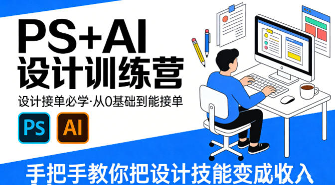 设计接单必学,PS+AI设计训练营,从0基础到能接单,手把手教你把设计技能变成收入-91资源站