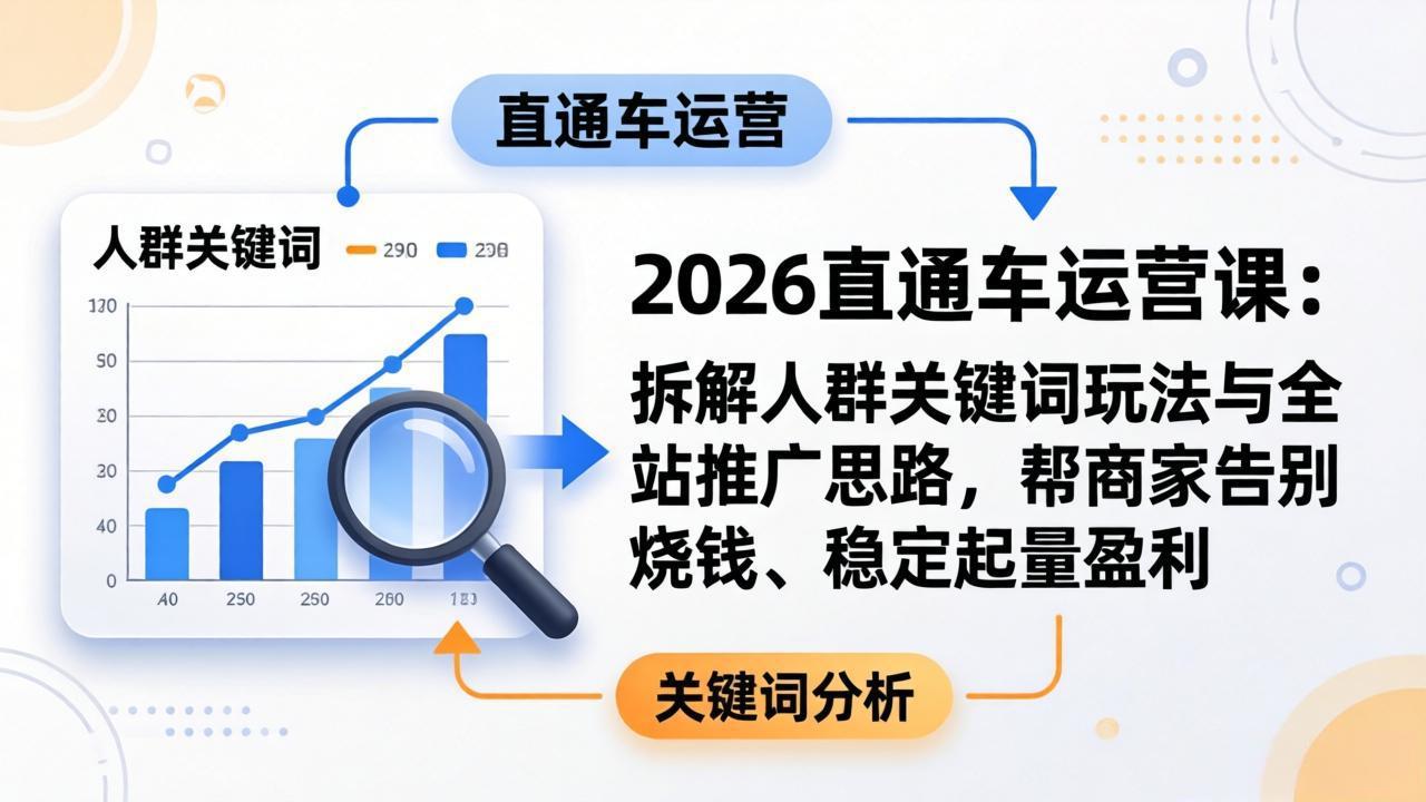 2026直通车运营课：拆解人群关键词玩法与全站推广思路，帮商家告别烧钱、稳定起量盈利-91资源站