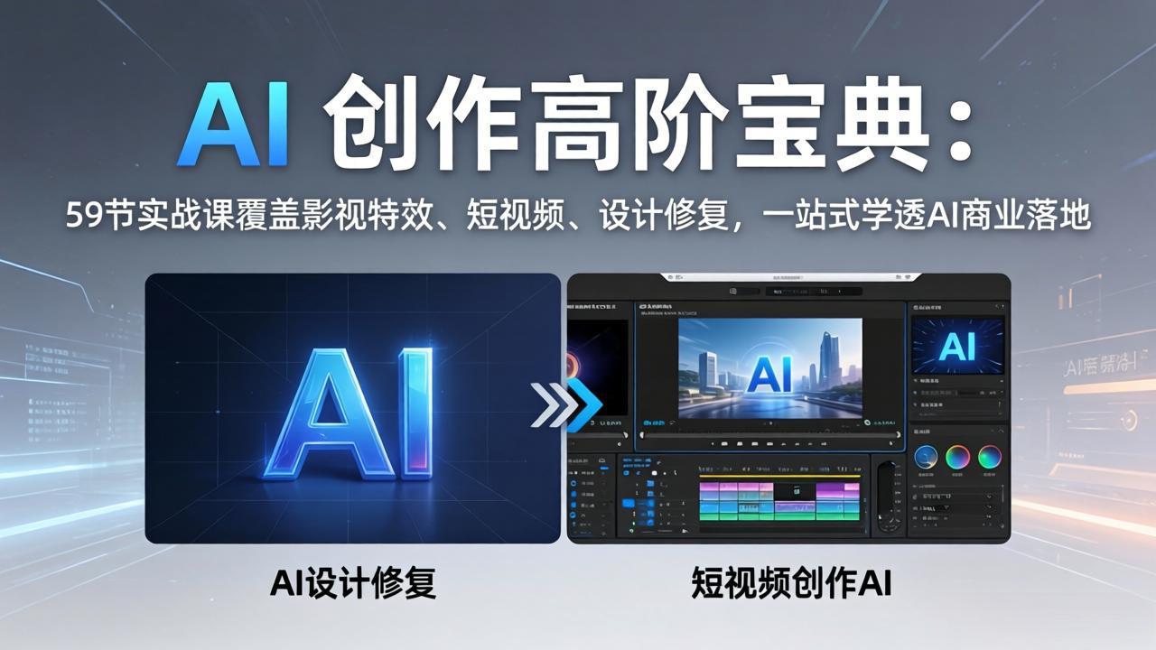 AI 创作高阶宝典：59节实战课覆盖影视特效、短视频、设计修复，一站式学透AI商业落地-91资源站