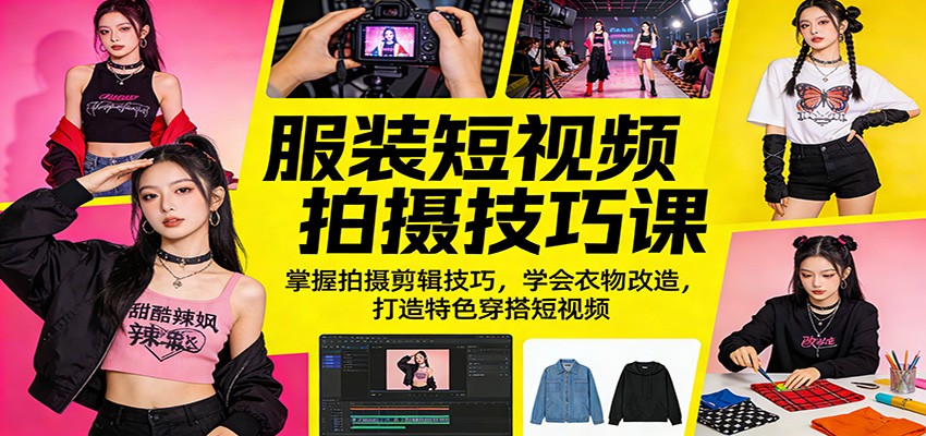 服装短视频拍摄技巧课:掌握拍摄剪辑技巧,学会衣物改造,打造特色穿搭短视频-91资源站