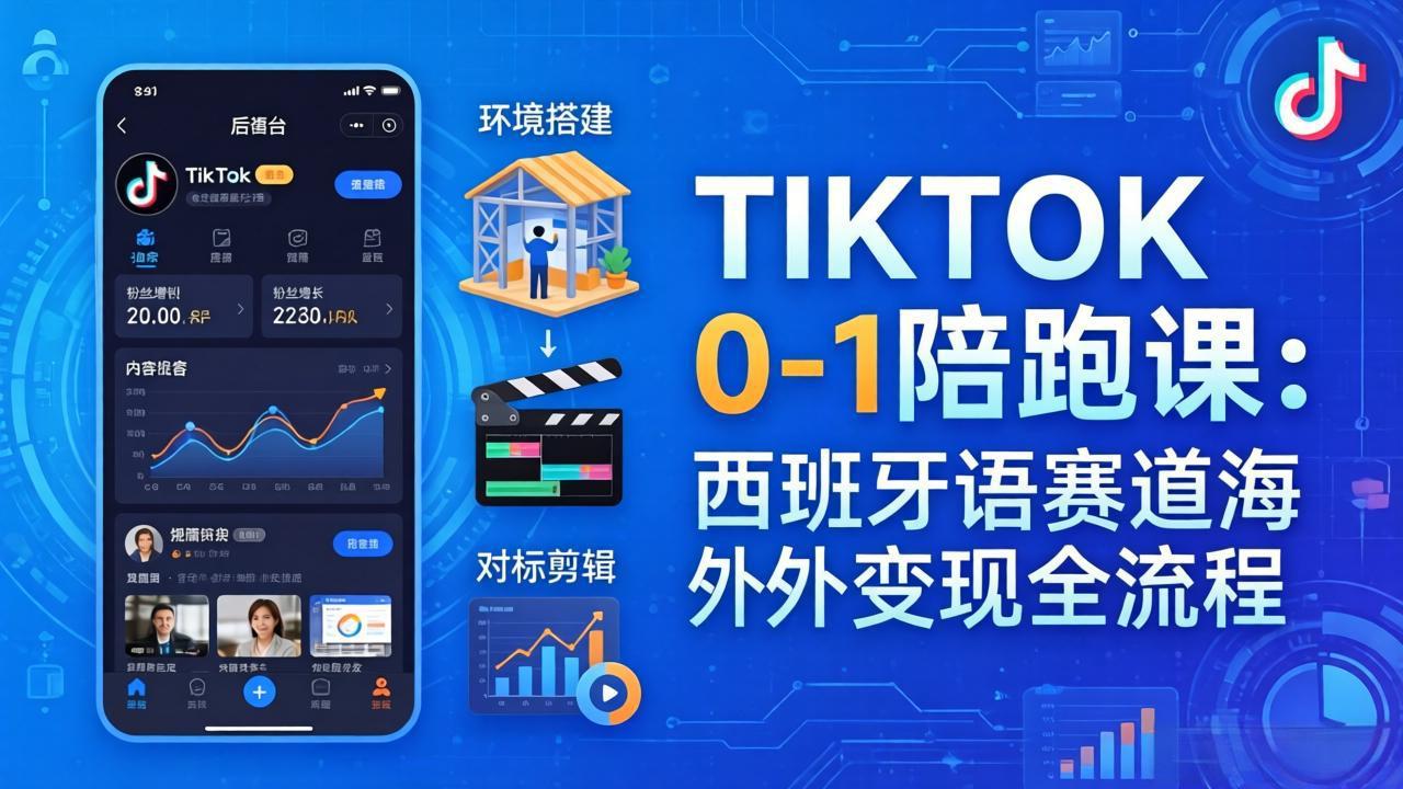 TIKTOK 0-1 陪跑课:从环境搭建到刷对标剪辑,西班牙语赛道海外变现全流程-91资源站