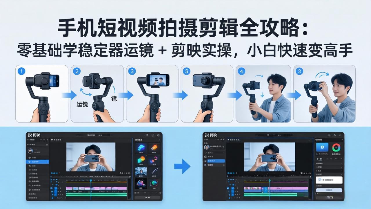手机短视频拍摄剪辑全攻略:零基础学稳定器运镜 + 剪映实操,小白快速变高手-91副业网