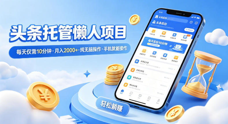 头条托管懒人项目，每天仅需10分钟，月入2000+，纯无脑操作，手机就能操作【揭秘】 - 91副业网-91副业网