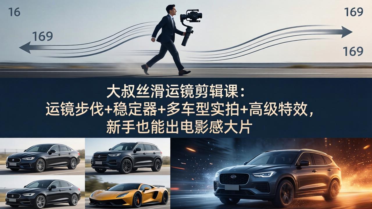 大叔丝滑运镜剪辑课:运镜步伐+稳定器+多车型实拍+高级特效,新手也能出电影感大片-91副业网