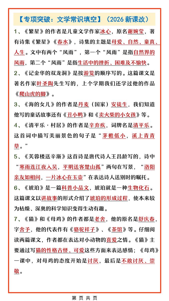 四年级下语文文学常识填空专项 - 91副业网-91副业网