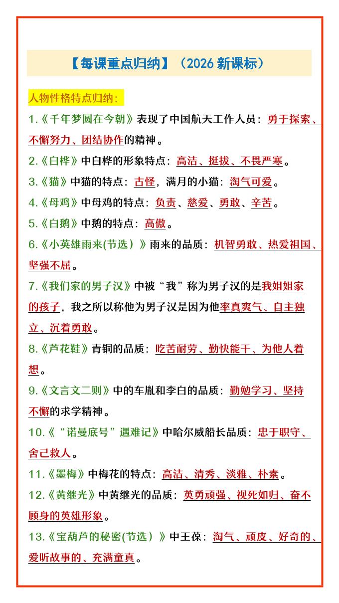 四年级下语文每课重点归纳 - 91副业网-91副业网